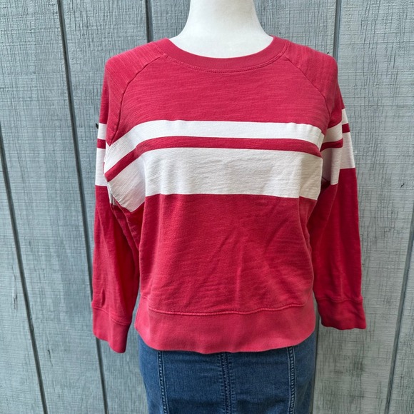 J. Crew Tops - ❌SOLD❌J. Crew Vintage Fleece Terry Cropped ‎ Red Striped Long Sleeve Sweatshirt